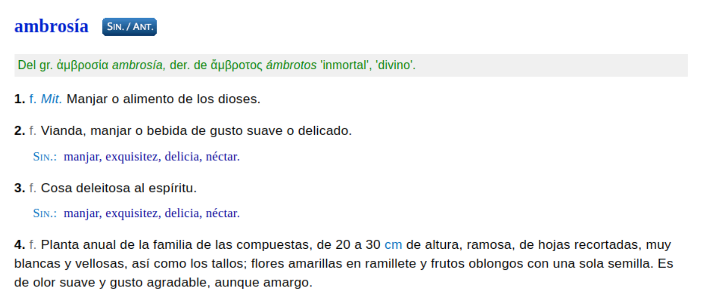 Definición de `ambrosía` según el DRAE