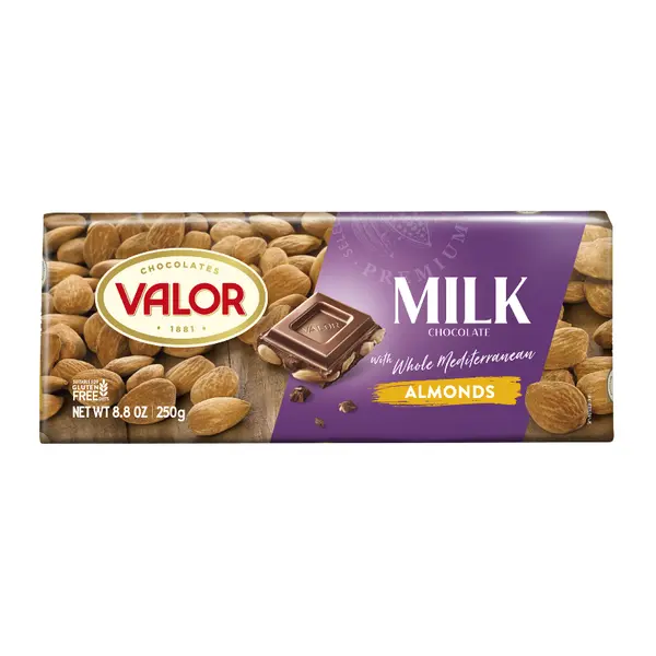 Tableta de chocolate con leche y almendras mediterráneas Valor de 250 g