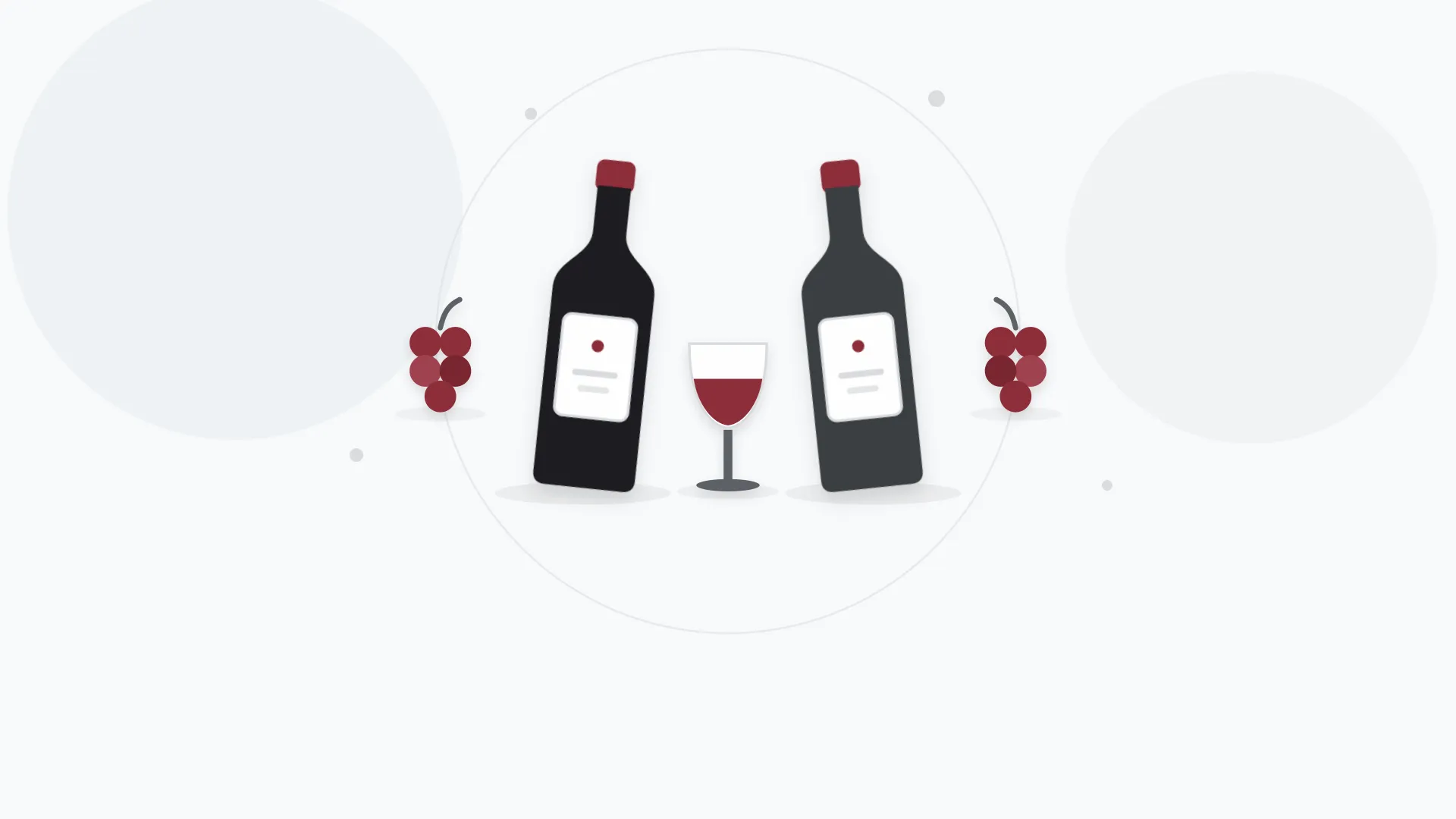 Ilustración minimalista de dos botellas de vino enfrentadas, con cinco uvas a cada lado marcando el duelo entre Rioja y Ribera del Duero