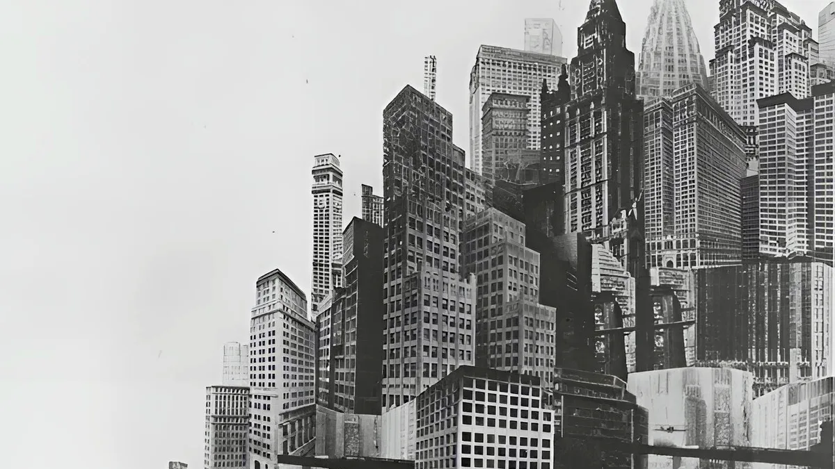 La ciudad de rascacielos art déco de Metropolis, según el cartel de Boris Bilinsky para la película (1927)