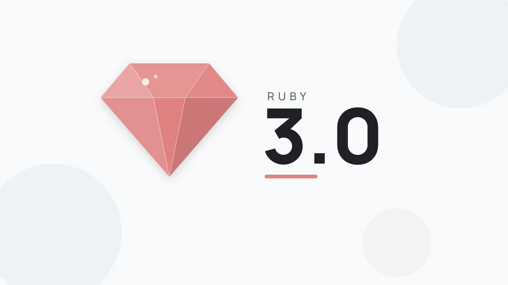Gema facetada en rojo rubí junto al número de versión 3.0, portada de la serie de novedades de Ruby