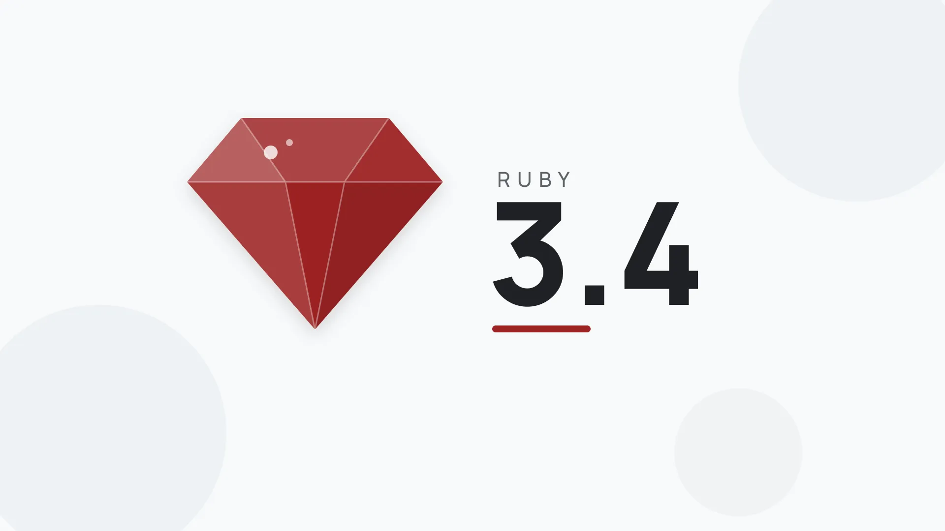 Gema facetada en rojo rubí junto al número de versión 3.4, portada de la serie de novedades de Ruby