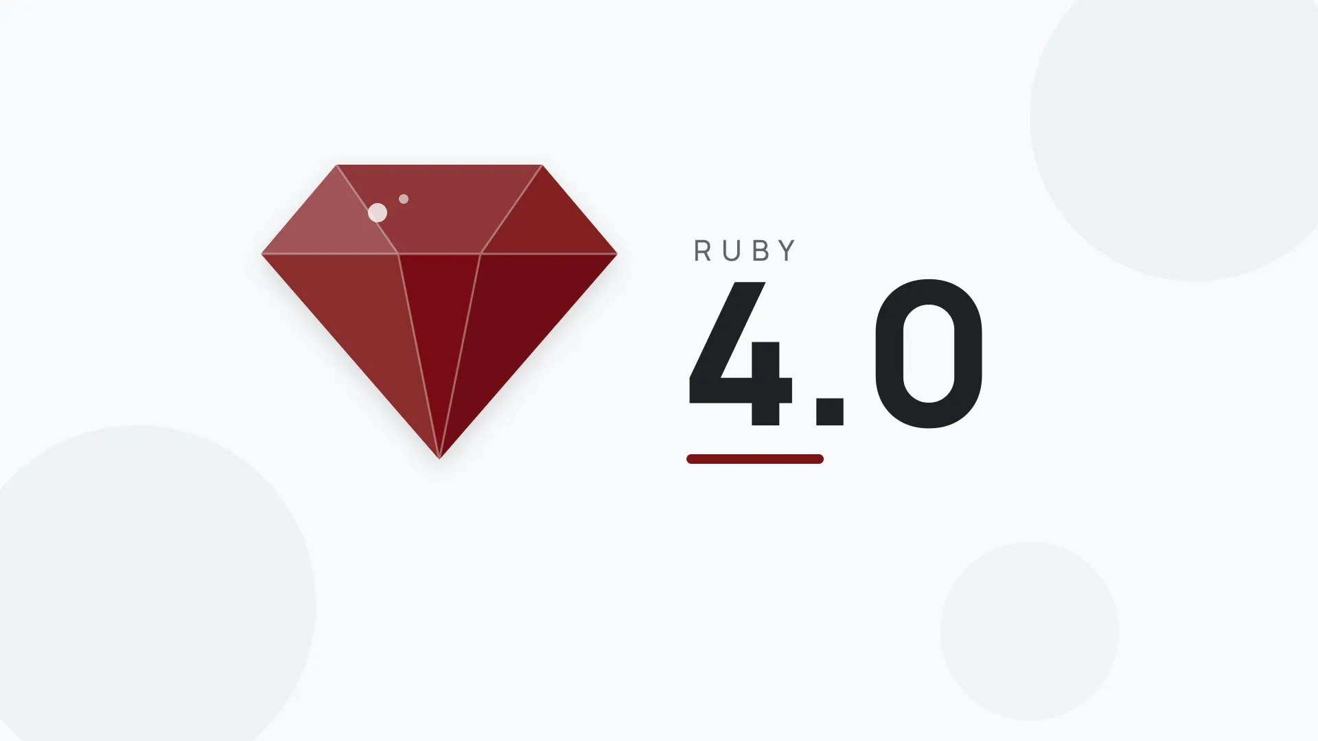 Gema facetada en rojo rubí profundo junto al número de versión 4.0, cierre de la serie de novedades de Ruby