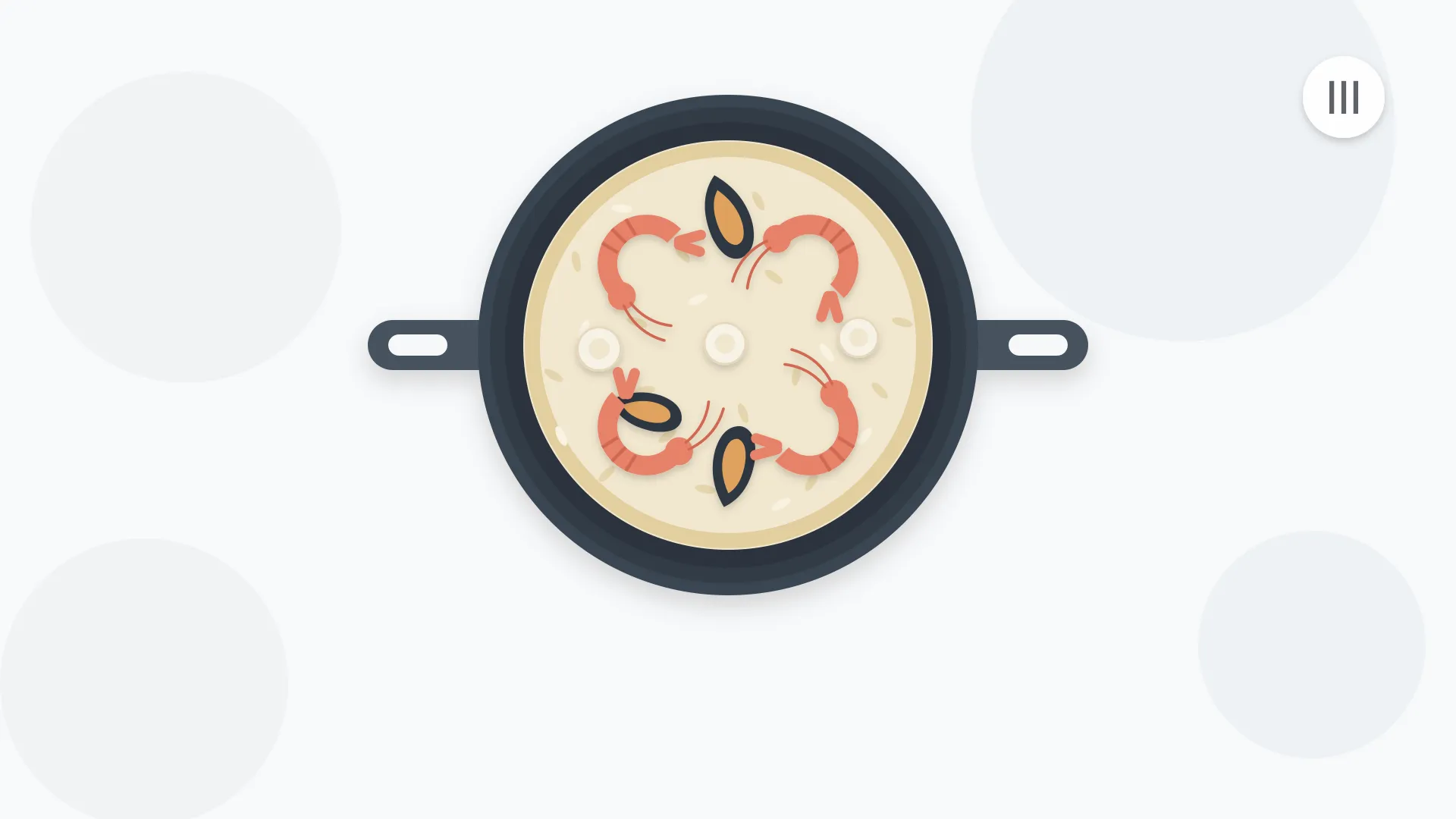 Ilustración cenital de una paella de marisco con gambas, mejillones y aros de calamar sobre el arroz