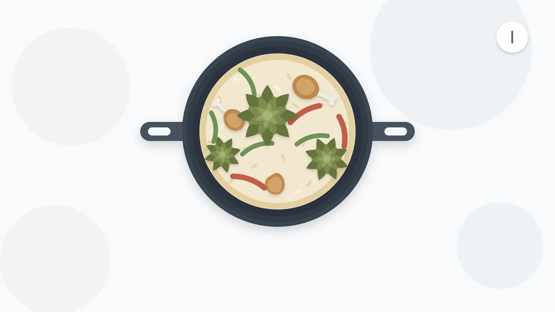 Ilustración cenital de una paella de pollo y verduras con tres alcachofas protagonistas sobre el arroz