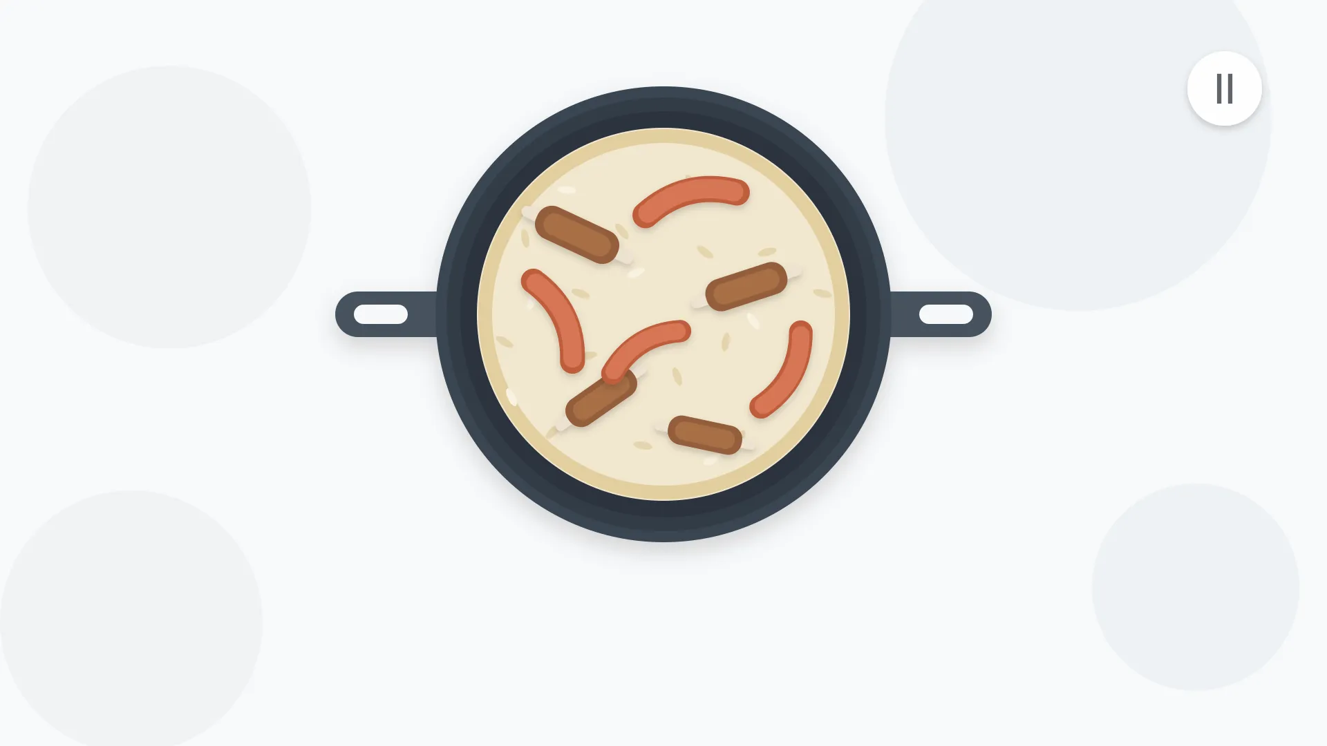 Ilustración cenital de una paella con salchichas curvadas y costillas de cerdo sobre el arroz
